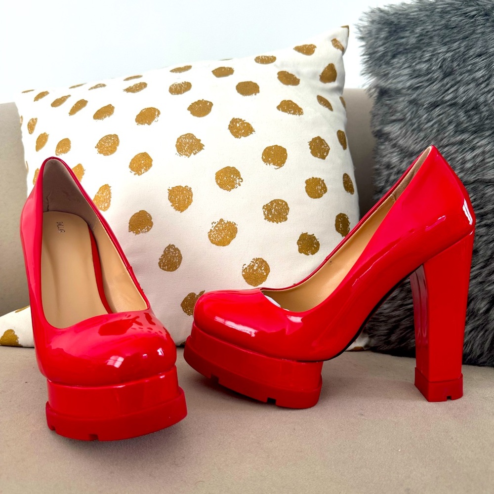 Candy Patent Red Chunky Platform 6” Heels
